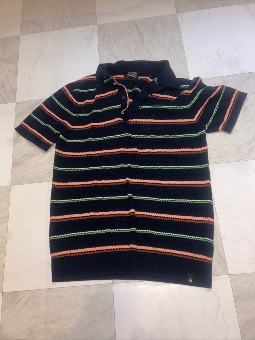 Scotch & Soda Knit Polo Mens Striped SS Cotton Button Up - L